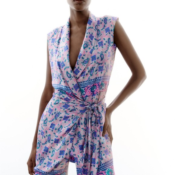 ZARA PRINTED WRAP DRESS PINK - Picture 9 of 14